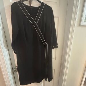 Talbots Elegant Black Faux Wrap Dress with White Details